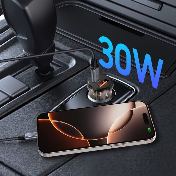 Automobilinis įkroviklis USB-A / USB-C 30W juodas CC01