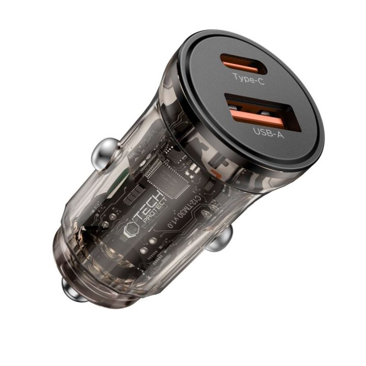 Automobilinis įkroviklis USB-A / USB-C 30W juodas CC01