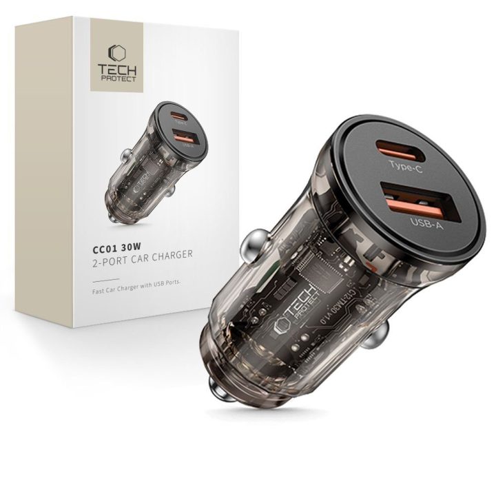 Automobilinis įkroviklis USB-A / USB-C 30W juodas CC01