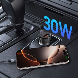 Automobilinis įkroviklis 2 jungčių USB-A/USB-C 30W juodas CC03