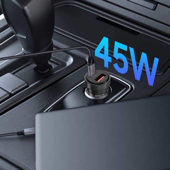 Automobilinis įkroviklis USB-A / USB-C juodas 45W CC03