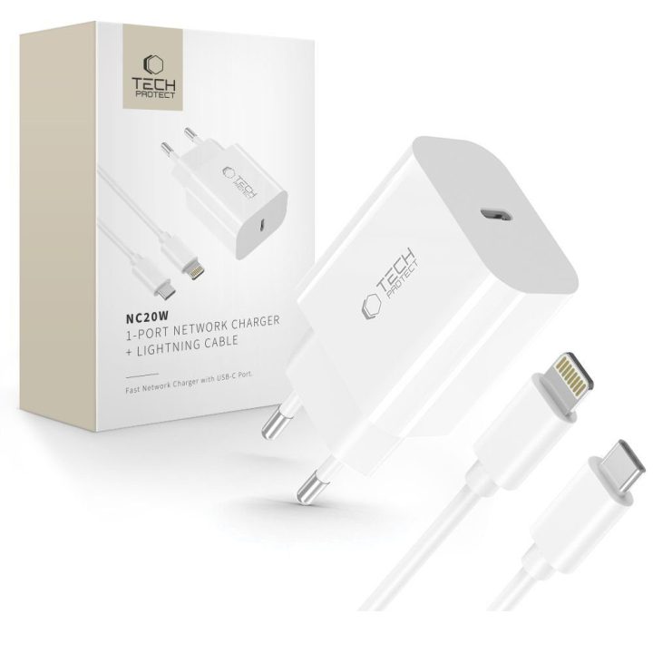 Kroviklis sieninis baltas su 100 cm USB-C / Lightning laidu NC20W Baseus