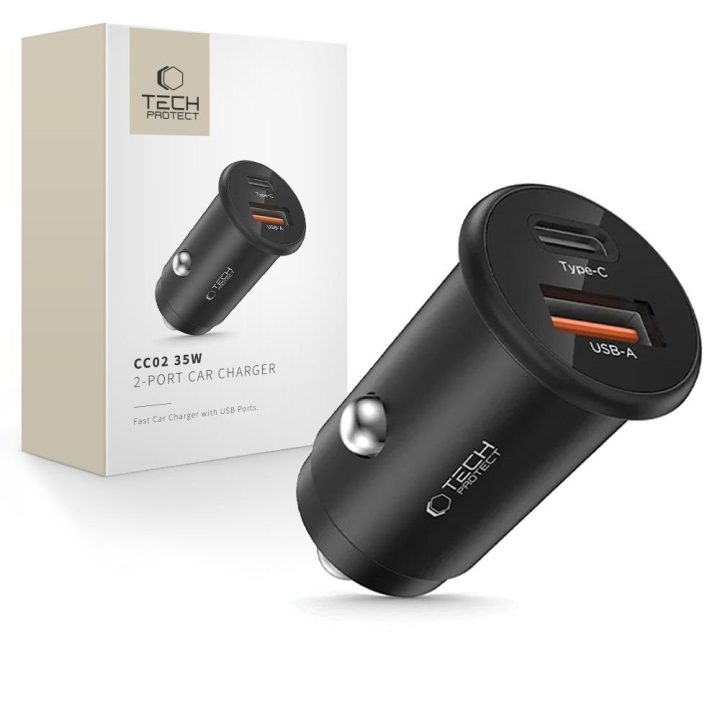 Automobilinis įkroviklis 35W juodas su USB-C ir USB-A