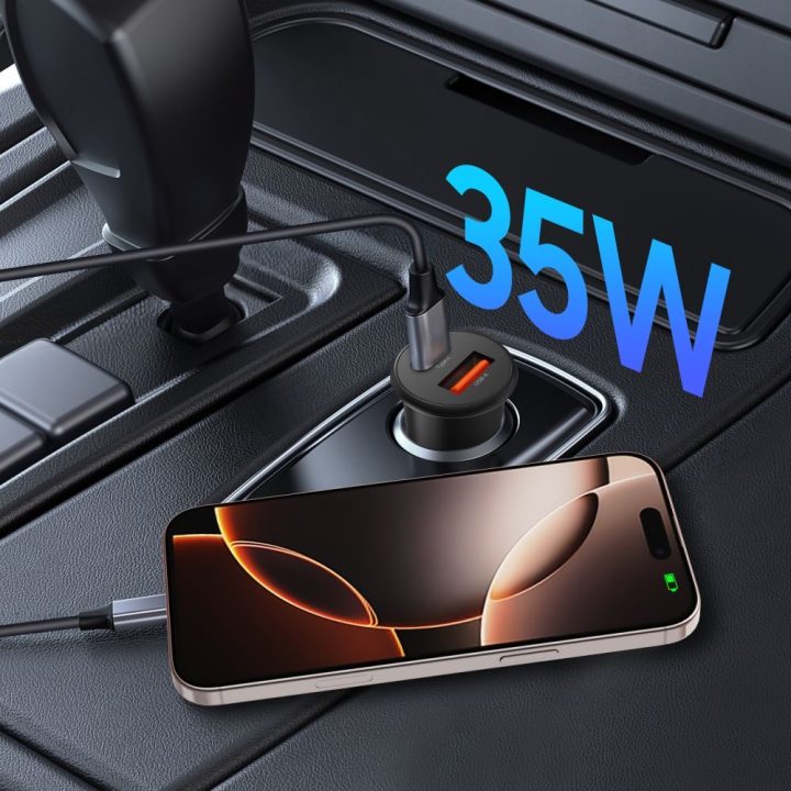 Automobilinis įkroviklis 35W juodas su USB-C ir USB-A
