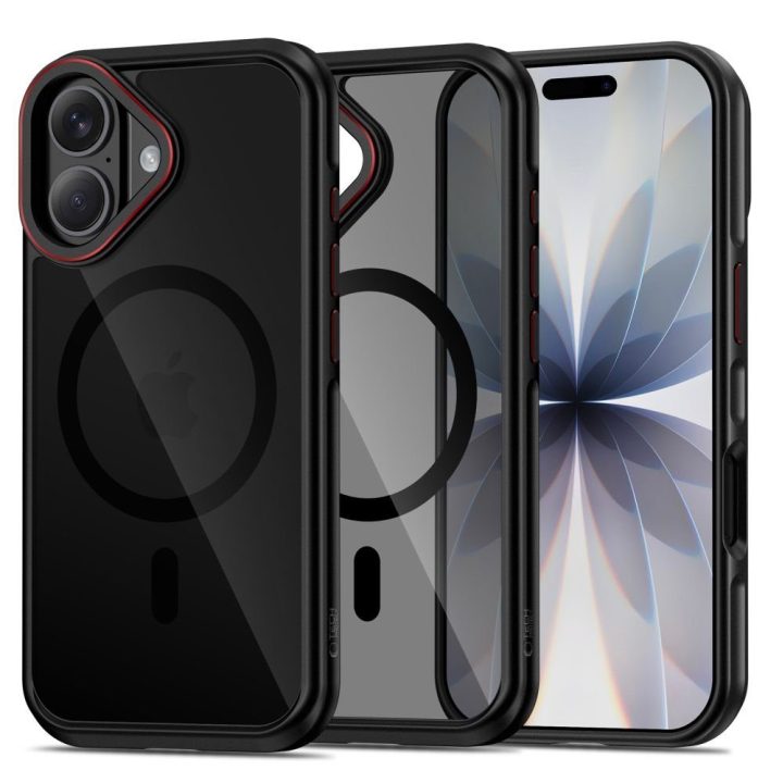 iPhone 17 dėklas magnetinis juodas ir raudonas MagHybrid
