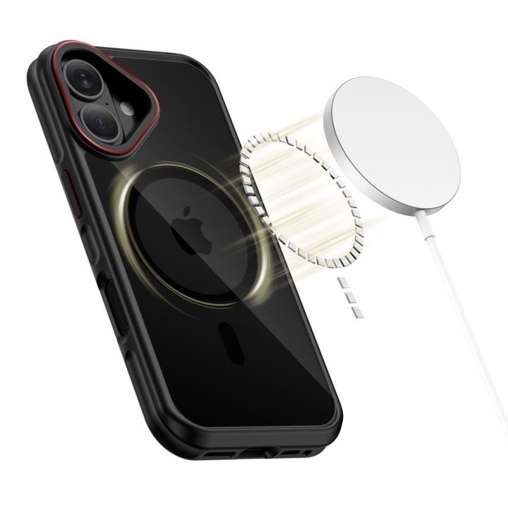 iPhone 17 dėklas magnetinis juodas ir raudonas MagHybrid