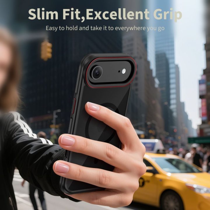 iPhone Air dėklas magnetinis juodas ir raudonas MagHybrid
