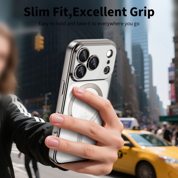 iPhone 17 Pro Max telefono dėklas skaidrus sidabrinis MagFlex