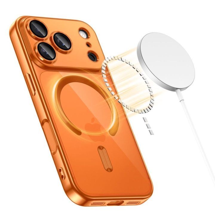 iPhone 17 Pro telefono dėklas permatomas oranžinis MagFlex