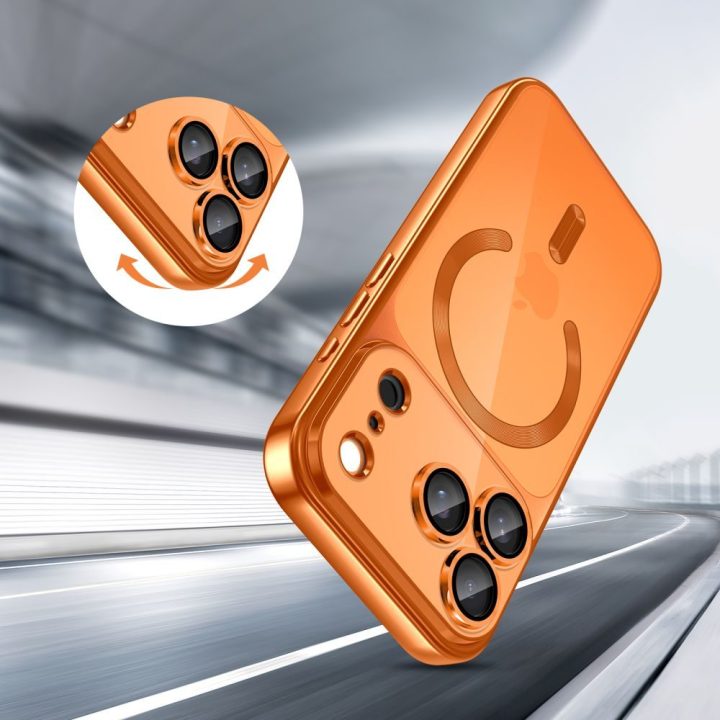 iPhone 17 Pro telefono dėklas permatomas oranžinis MagFlex