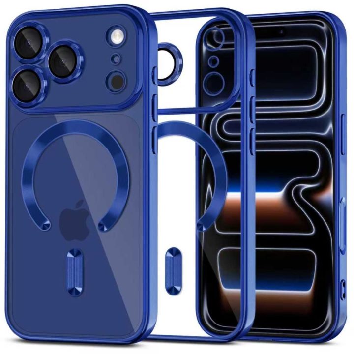 iPhone 17 Pro Max telefono dėklas skaidrus tamsiai mėlynas MagFlex