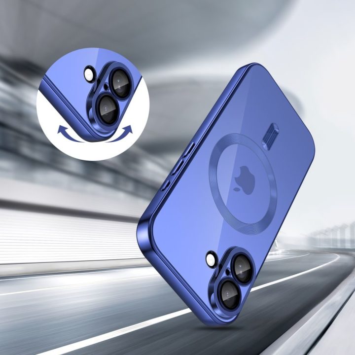 iPhone 17 telefono dėklas skaidrus tamsiai mėlynas MagFlex