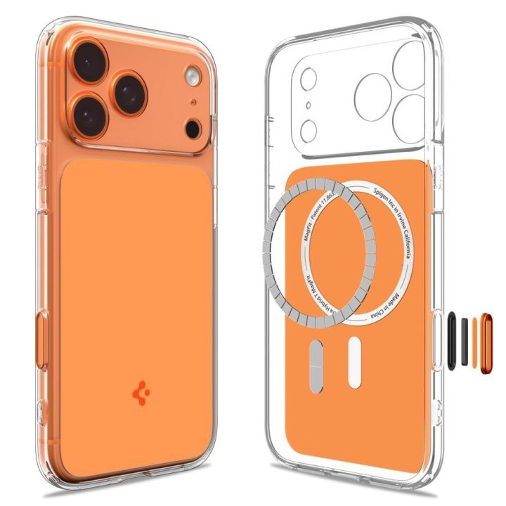 iPhone 17 Pro dėklas skaidriai oranžinis Spigen