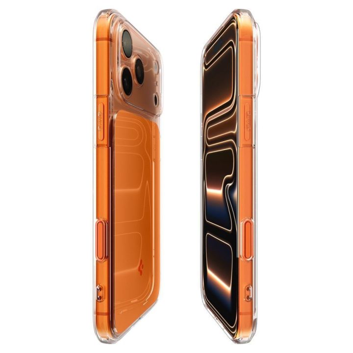 iPhone 17 Pro dėklas skaidriai oranžinis Spigen