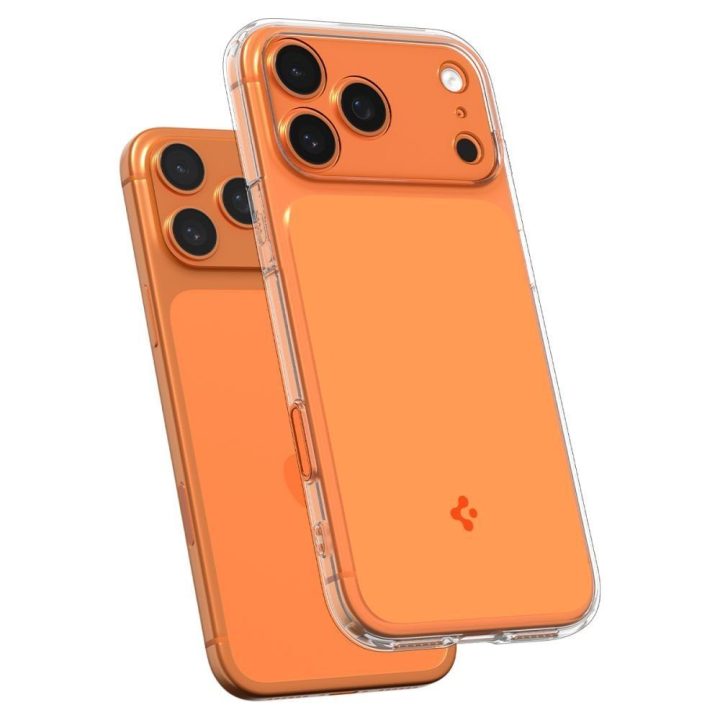 iPhone 17 Pro dėklas skaidriai oranžinis Spigen