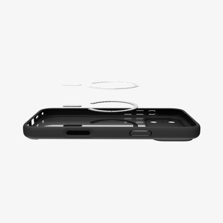 iPhone 17 Pro dėklas juodas ir oranžinis Spigen