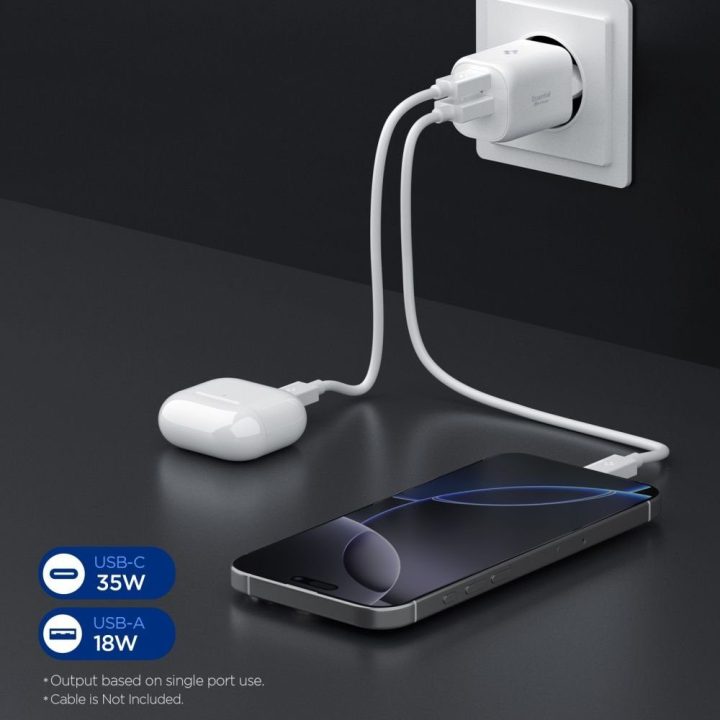 Įkroviklis USB-C / USB-A 35 W baltas Spigen