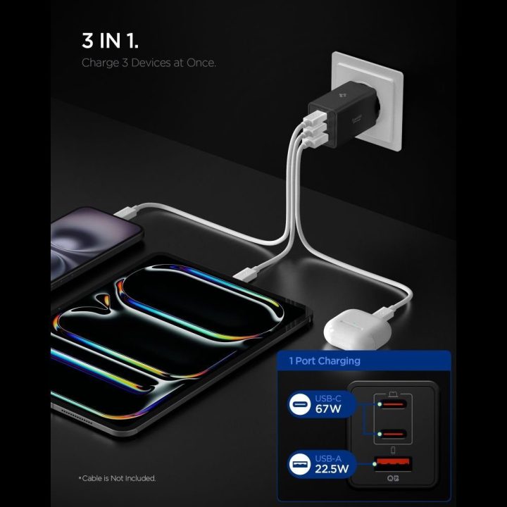 Įkroviklis 67 W 2x USB-C 1x USB-A juodas Spigen