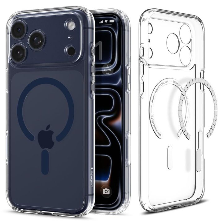 iPhone 17 Pro dėklas skaidrus tamsiai mėlynas Spigen