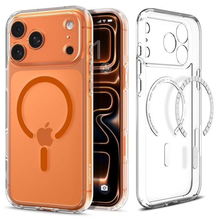 iPhone 17 Pro Max dėklas skaidriai oranžinis Spigen