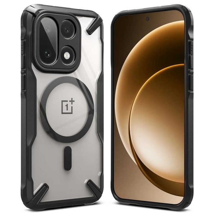 OnePlus 15 telefono dėklas skaidrus juodas Ringke