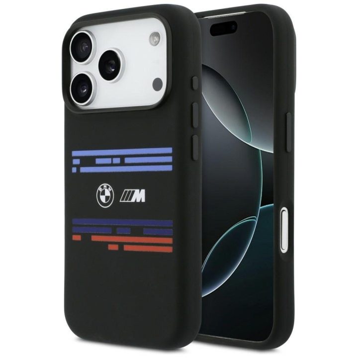 Dėklas iPhone 17 Pro silikoninis juodas MagSafe BMW