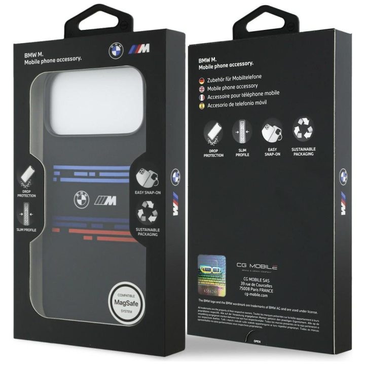 Dėklas iPhone 17 Pro Max silikoninis juodas MagSafe BMW