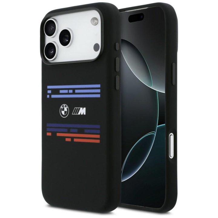 Dėklas iPhone 17 Pro Max silikoninis juodas MagSafe BMW