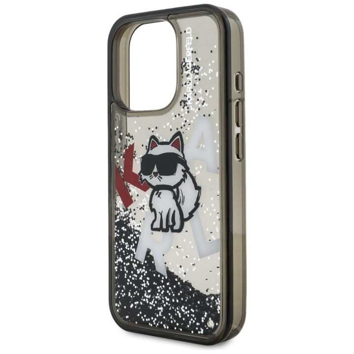 iPhone 16 Pro Max dėklas juodas su blizgučiais Karl Lagerfeld