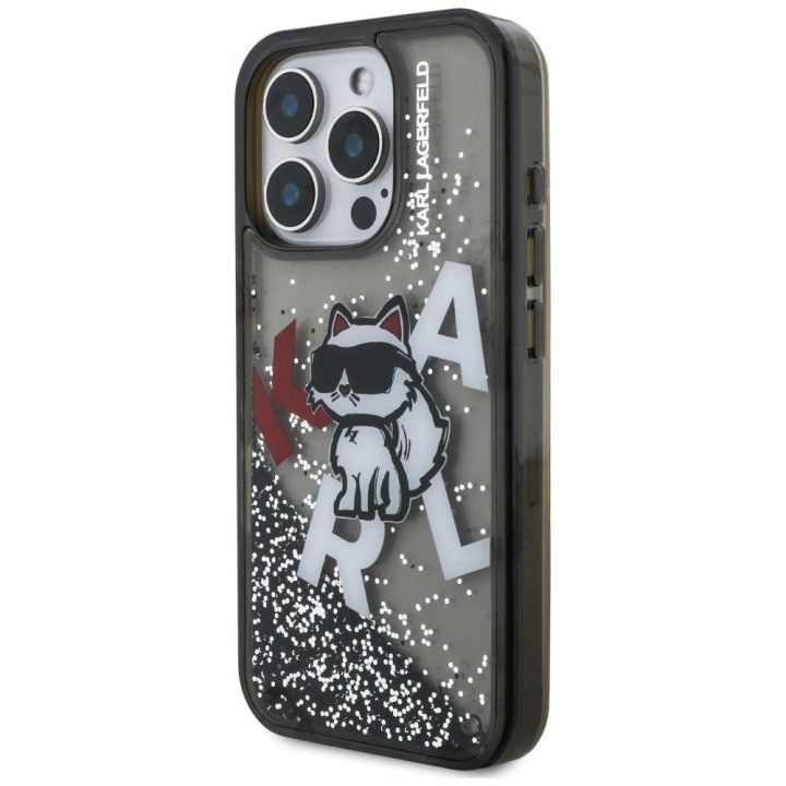 iPhone 16 Pro Max dėklas juodas su blizgučiais Karl Lagerfeld