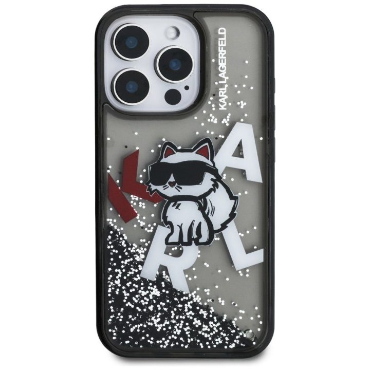 iPhone 16 Pro Max dėklas juodas su blizgučiais Karl Lagerfeld