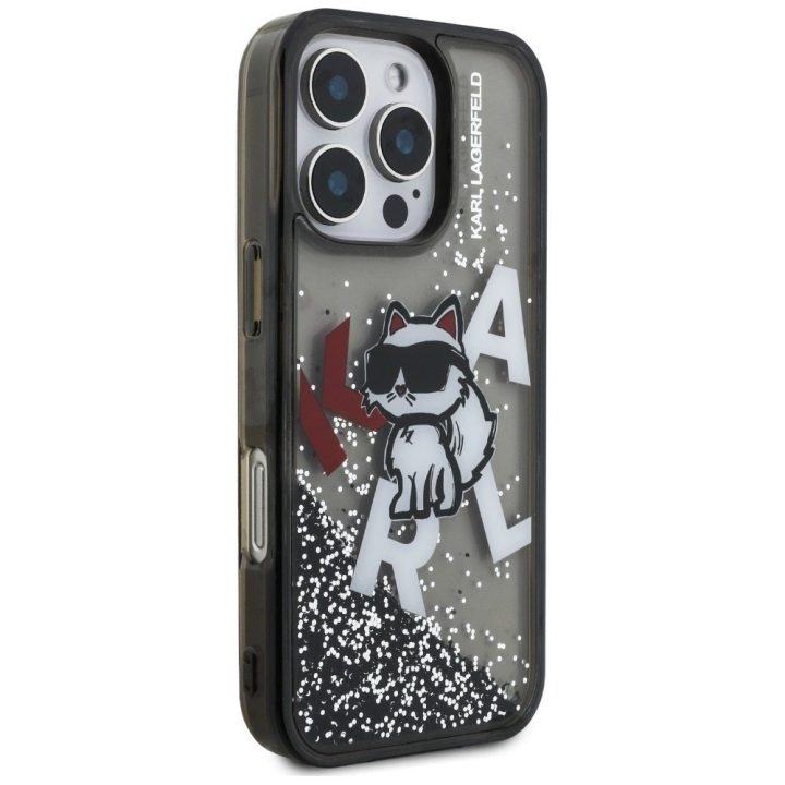 iPhone 16 Pro Max dėklas juodas su blizgučiais Karl Lagerfeld
