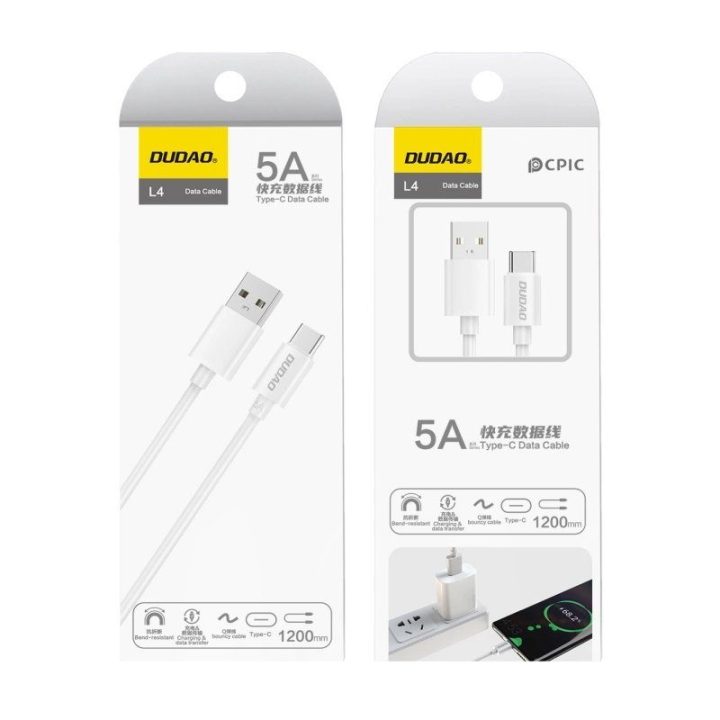 Įkrovimo laidas USB-C 2.1A 1m baltas