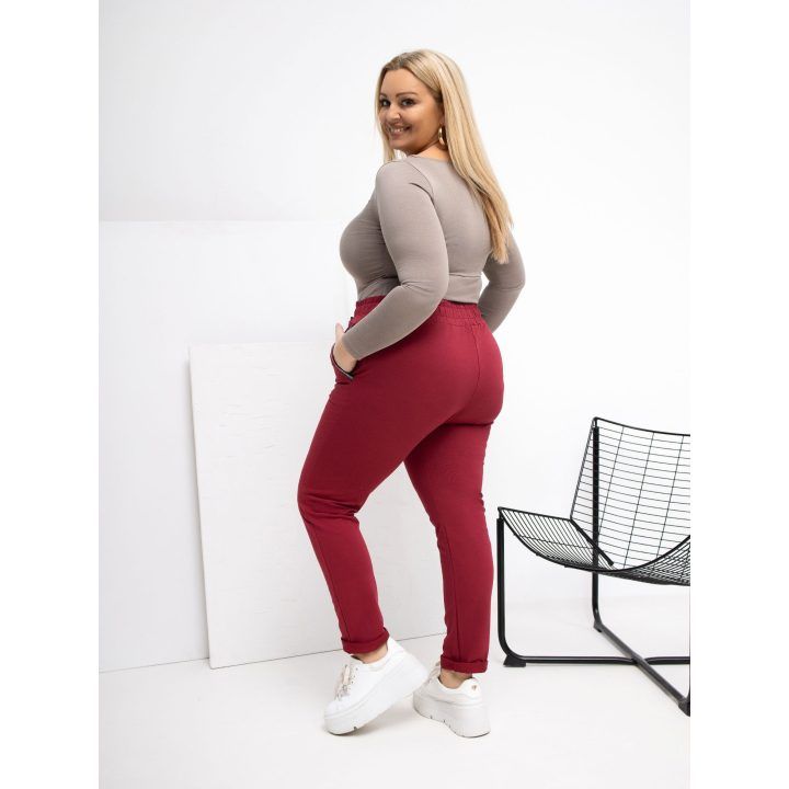 Dresinės kelnės moterims plus size bordo spalvos