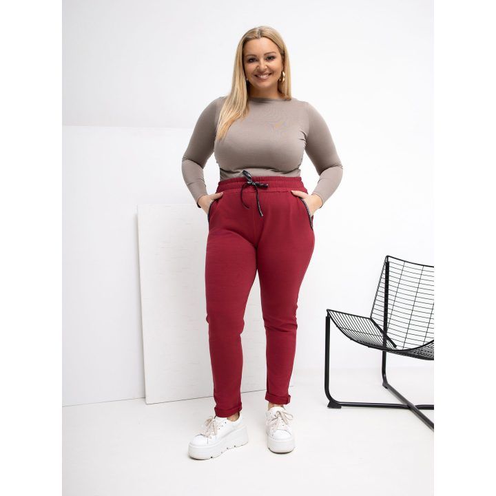 Dresinės kelnės moterims plus size bordo spalvos