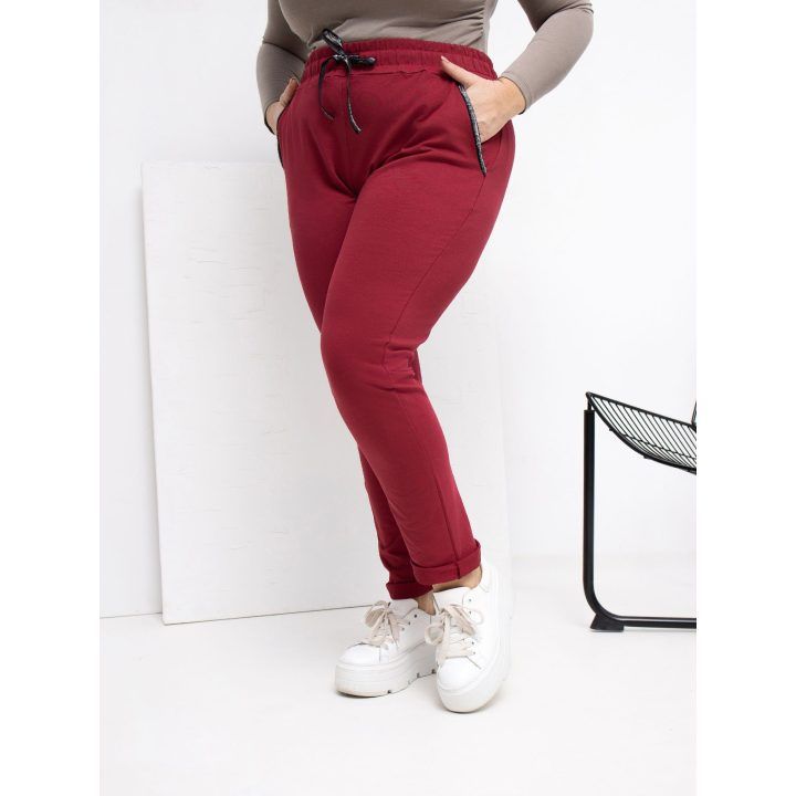 Dresinės kelnės moterims plus size bordo spalvos