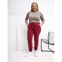 Sportinės kelnės moterims plus size bordo spalvos