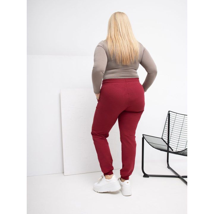 Sportinės kelnės moterims plus size bordo spalvos