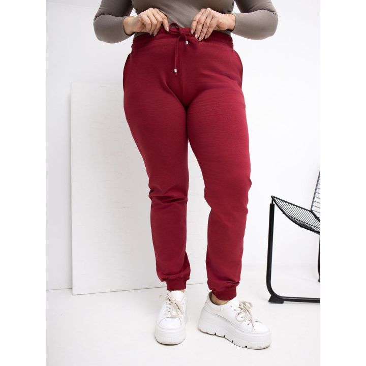 Sportinės kelnės moterims plus size bordo spalvos