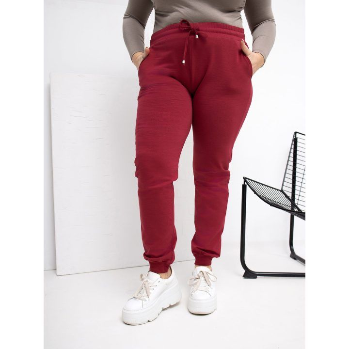 Sportinės kelnės moterims plus size bordo spalvos