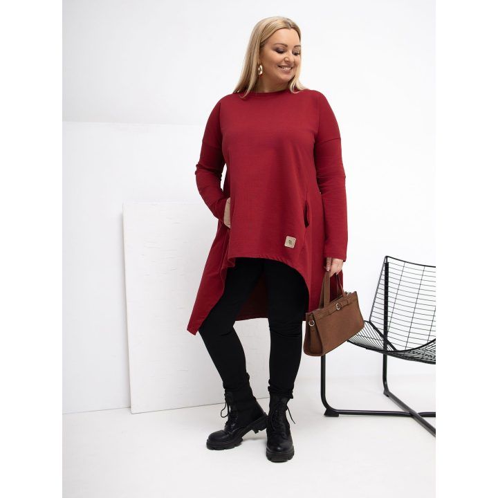 Tunika moterims bordo spalvos plus size fasono