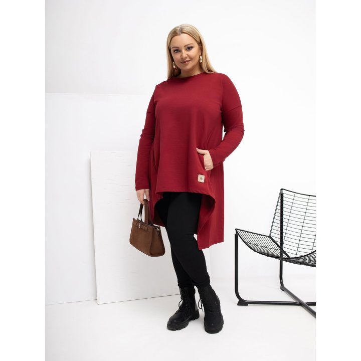 Tunika moterims bordo spalvos plus size fasono