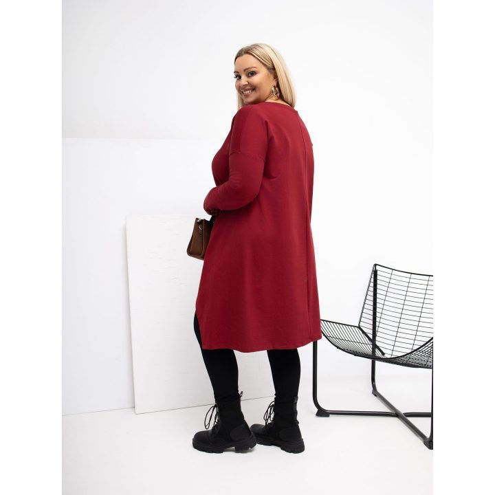 Tunika moterims bordo spalvos plus size fasono