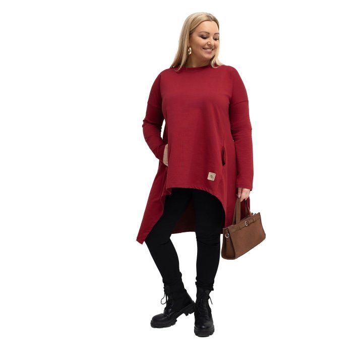 Tunika moterims bordo spalvos plus size fasono