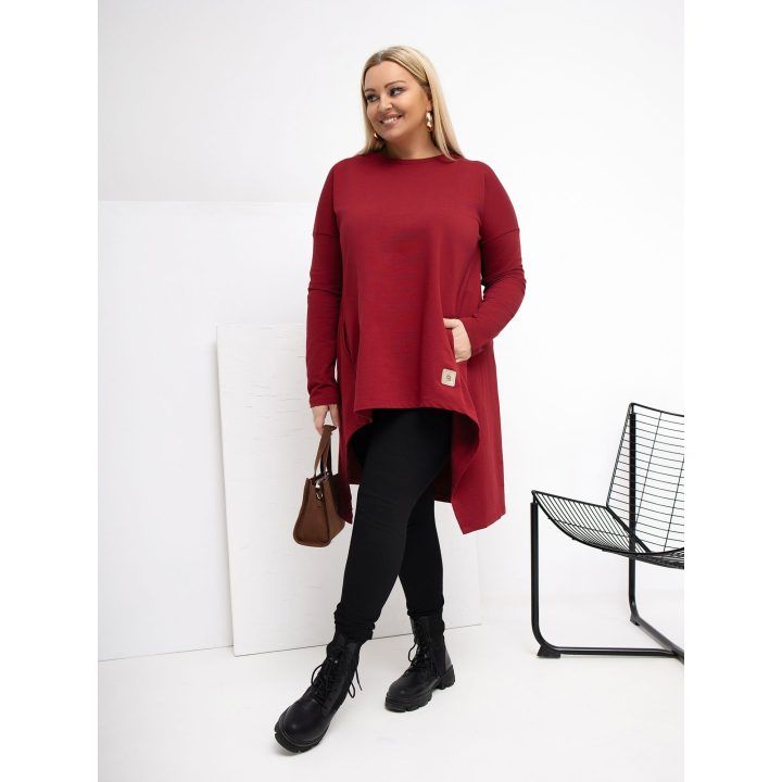Tunika moterims bordo spalvos plus size fasono