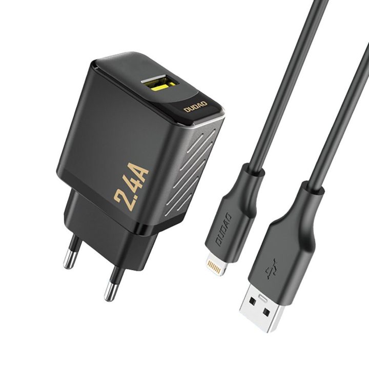 Sieninis USB įkroviklis telefonui 2.4A su Lightning laidu