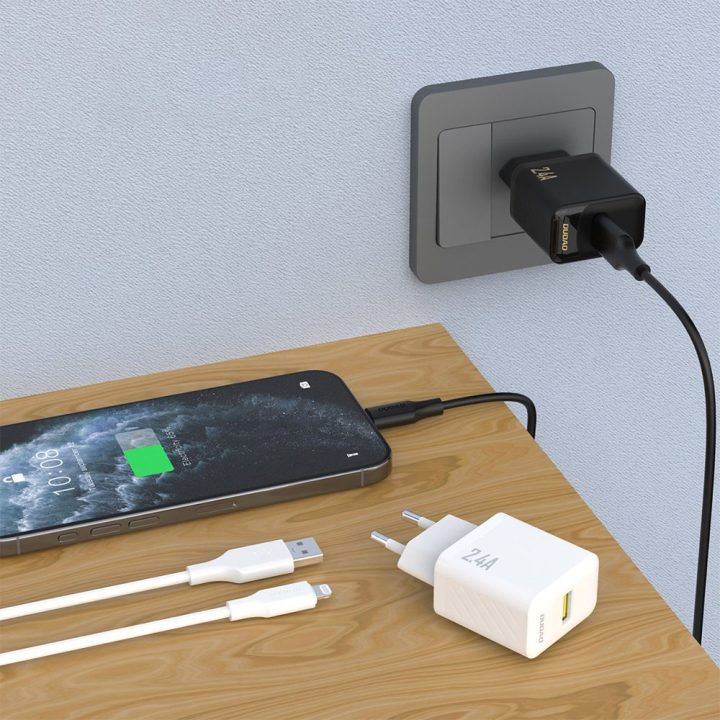 Sieninis USB įkroviklis telefonui 2.4A su Lightning laidu