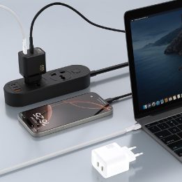 Sieninis USB įkroviklis telefonui 45W 2xUSB PD GaN juodas