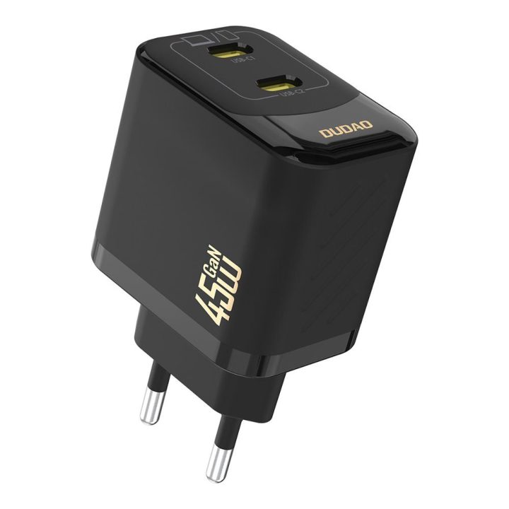 Sieninis USB įkroviklis telefonui 45W 2xUSB PD GaN juodas