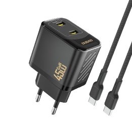 Sieninis USB-C įkroviklis telefonui 45W GaN su laidu